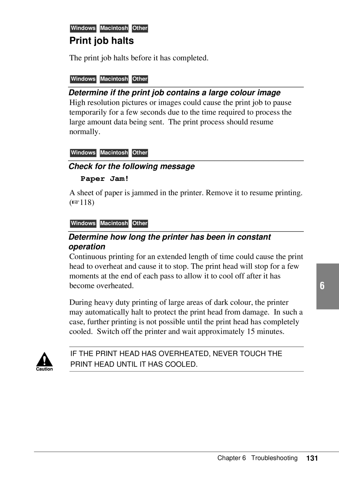 Canon BJC-55 Print job halts, Determine if the print job contains a large colour image, Check for the following message 