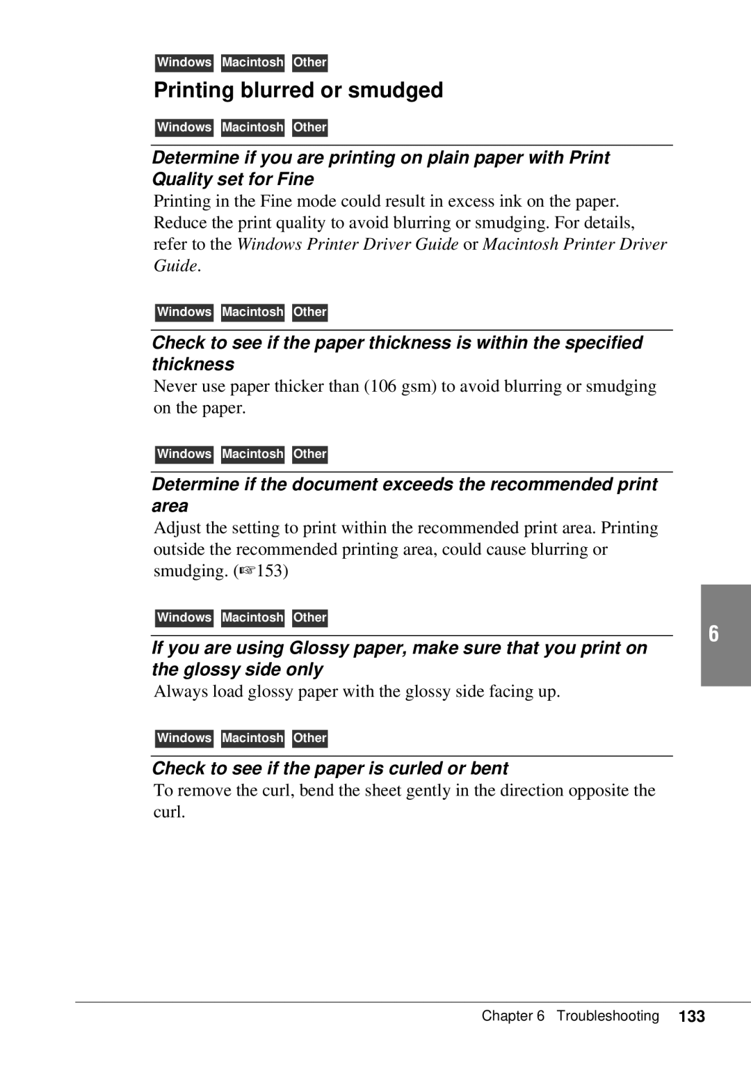 Canon BJC-55 user manual Printing blurred or smudged, Check to see if the paper is curled or bent 