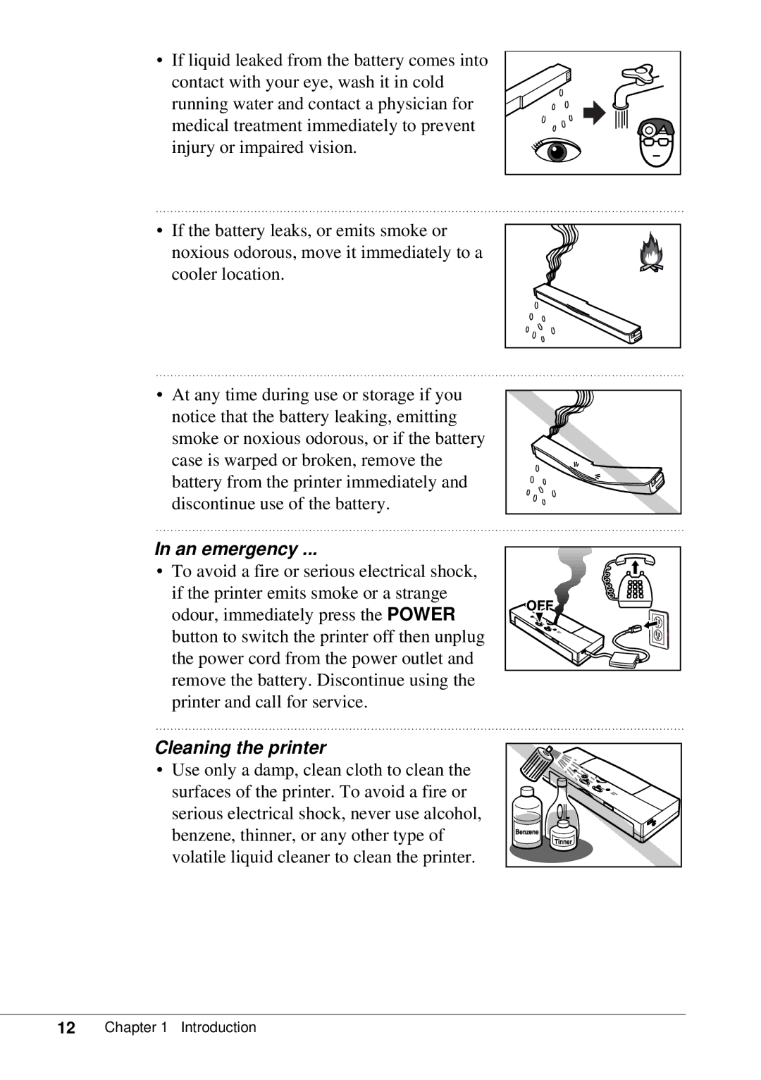 Canon BJC-55 user manual An emergency, Cleaning the printer 