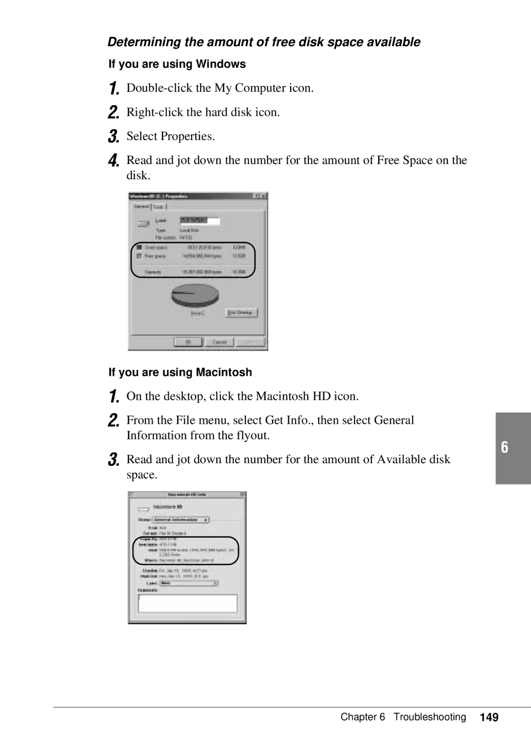 Canon BJC-55 user manual Determining the amount of free disk space available 