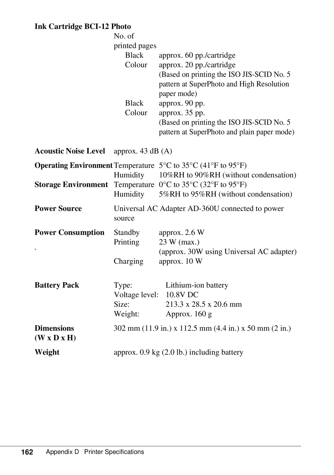 Canon BJC-55 user manual Acoustic Noise Level 