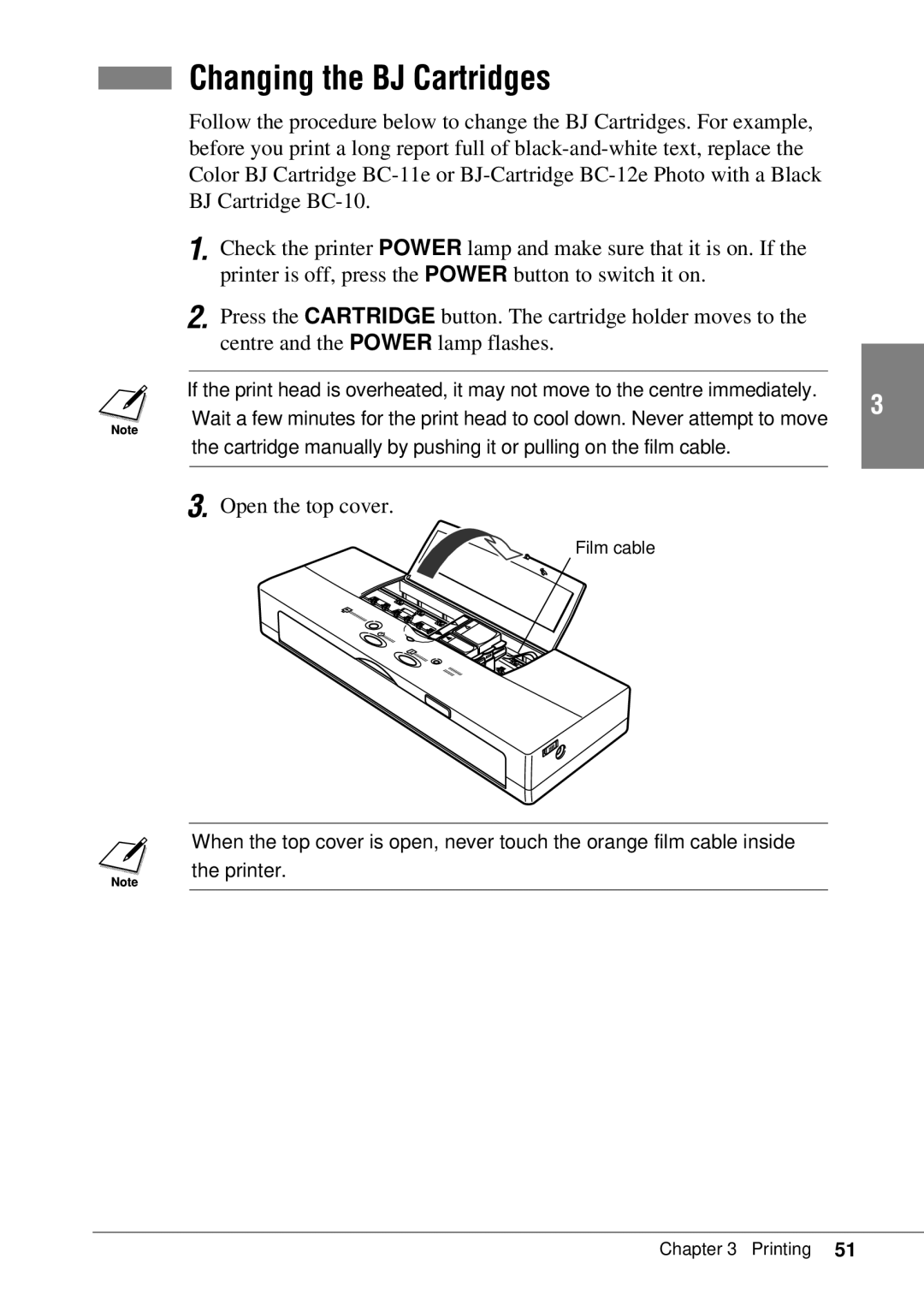 Canon BJC-55 user manual Changing the BJ Cartridges 