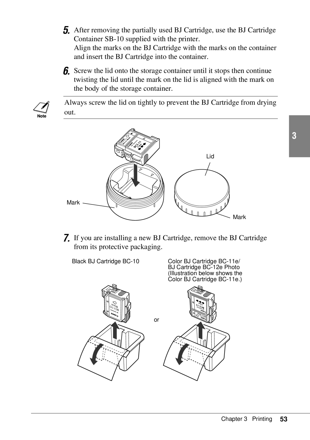 Canon BJC-55 user manual Lid Mark 