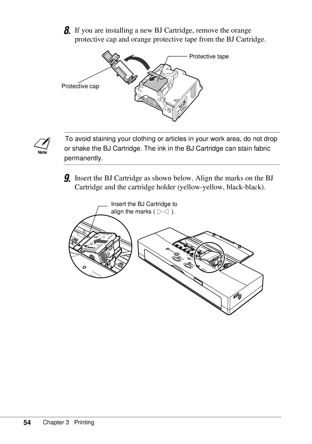 Canon BJC-55 user manual Protective tape Protective cap 