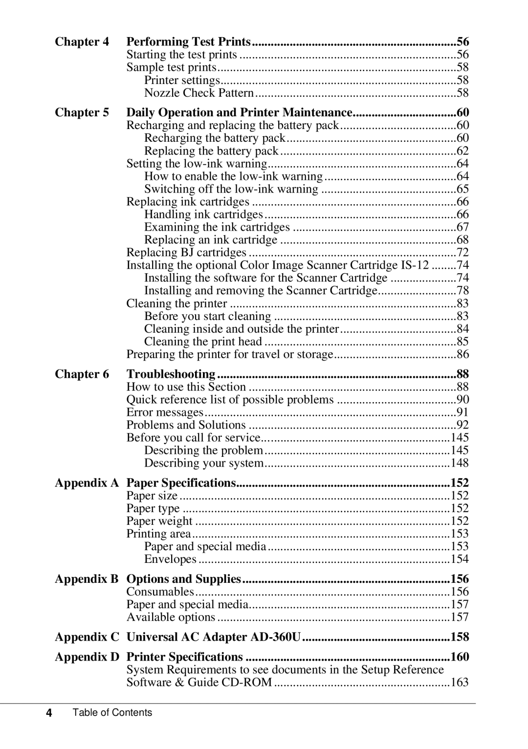 Canon BJC-55 user manual Performing Test Prints 