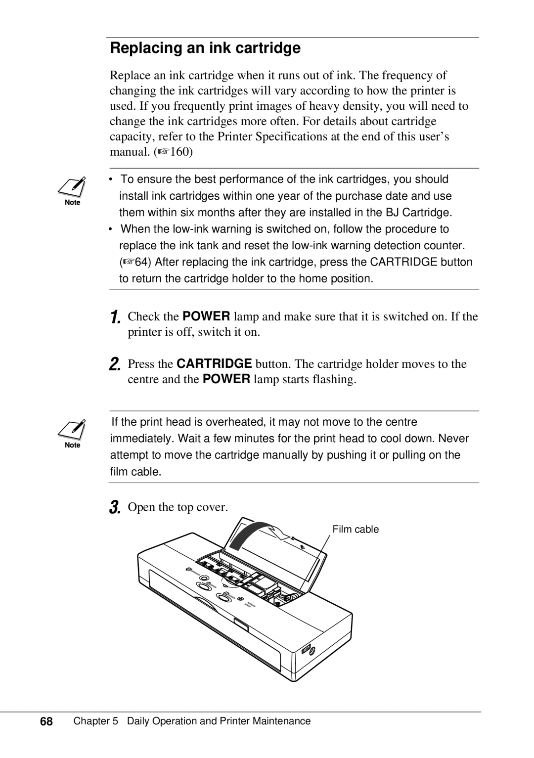 Canon BJC-55 user manual Replacing an ink cartridge 