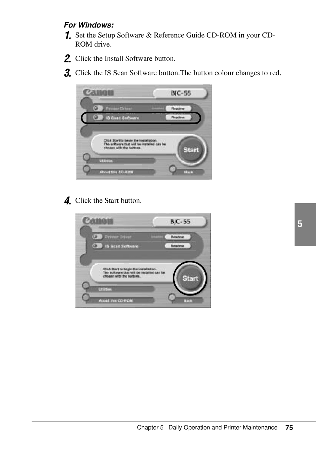 Canon BJC-55 user manual For Windows 