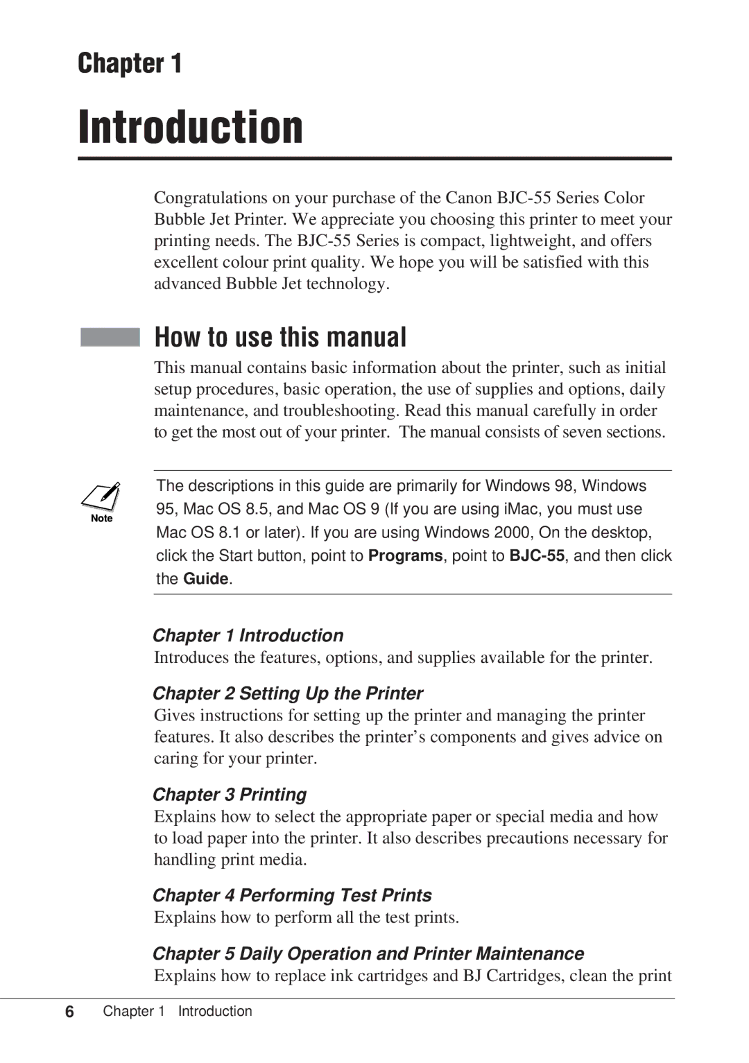 Canon BJC-55 user manual Chapter, How to use this manual 