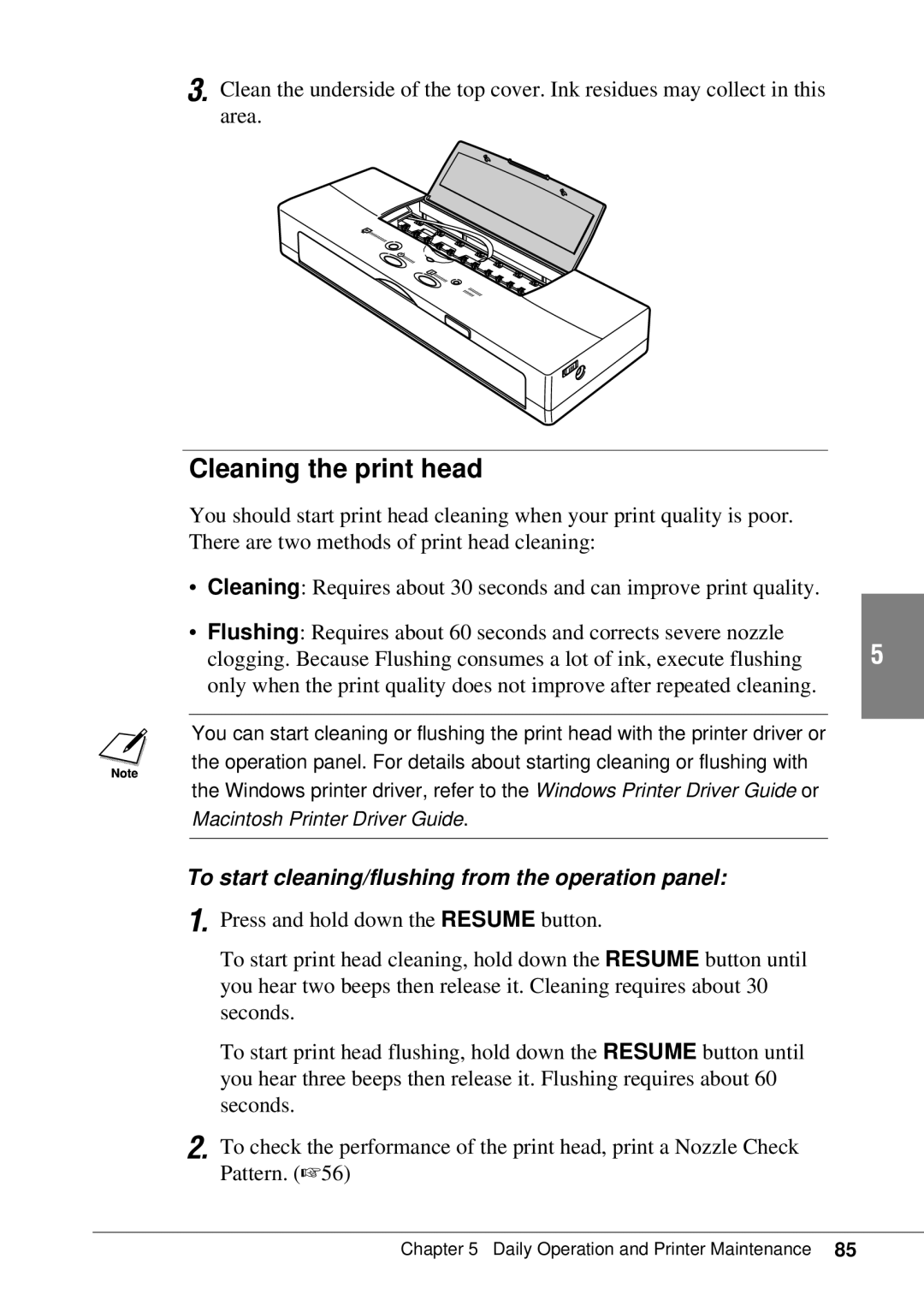 Canon BJC-55 user manual Cleaning the print head, To start cleaning/flushing from the operation panel 