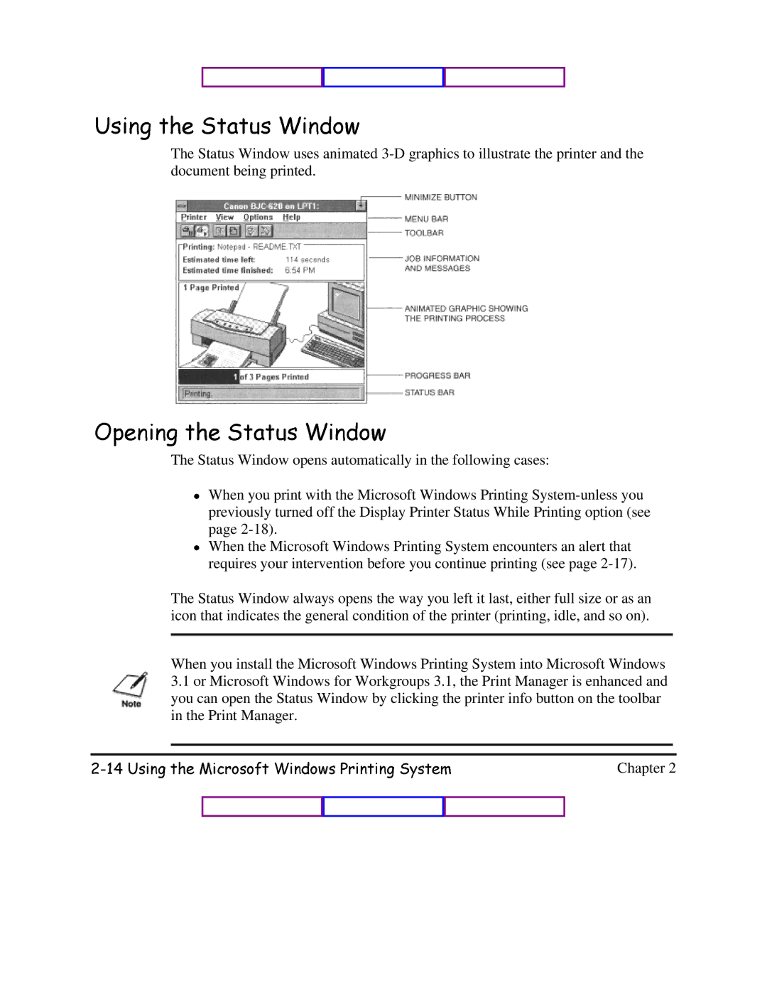 Canon BJC-620 user manual 8VLQJWKH6WDWXVLQGRZ 