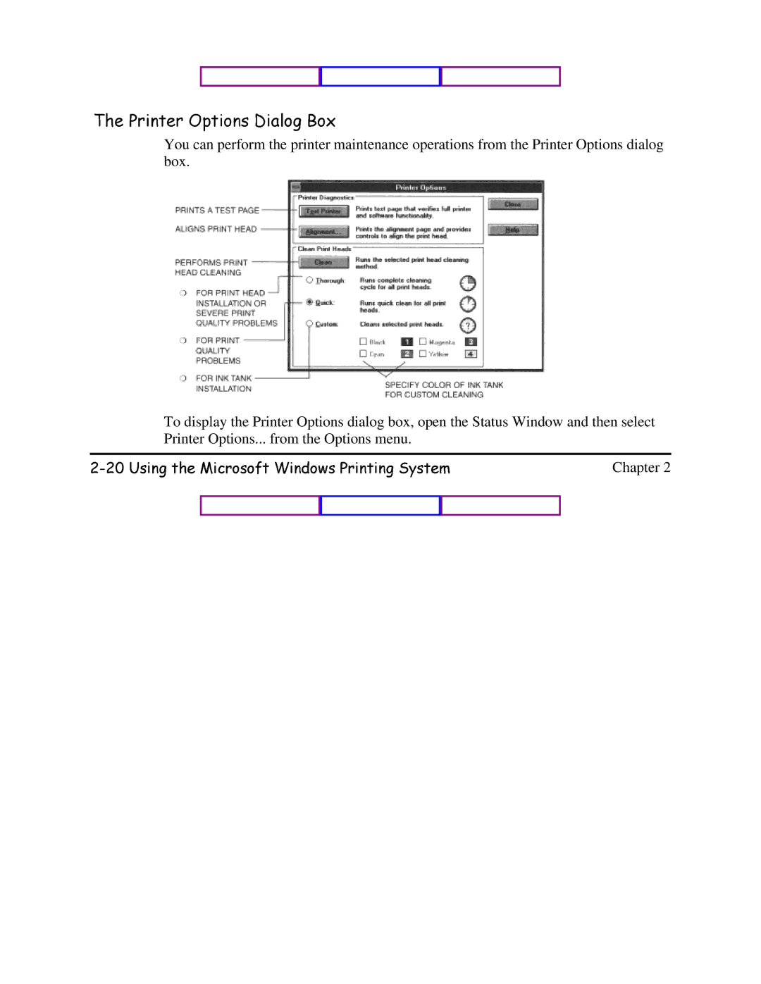 Canon BJC-620 user manual 7KH3ULQWHU2SWLRQVLDORJ%R 