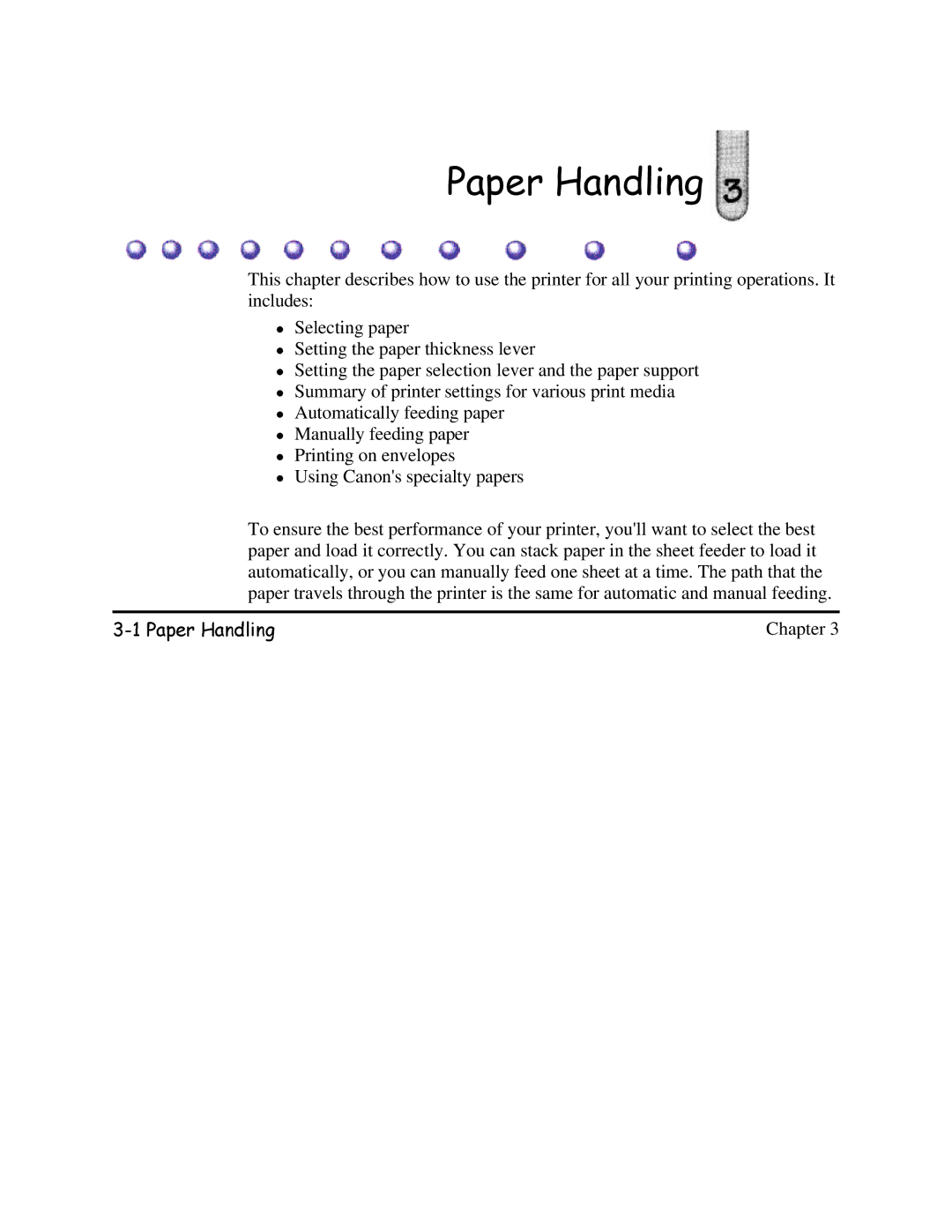 Canon BJC-620 user manual 3DSHU+DQGOLQJ 