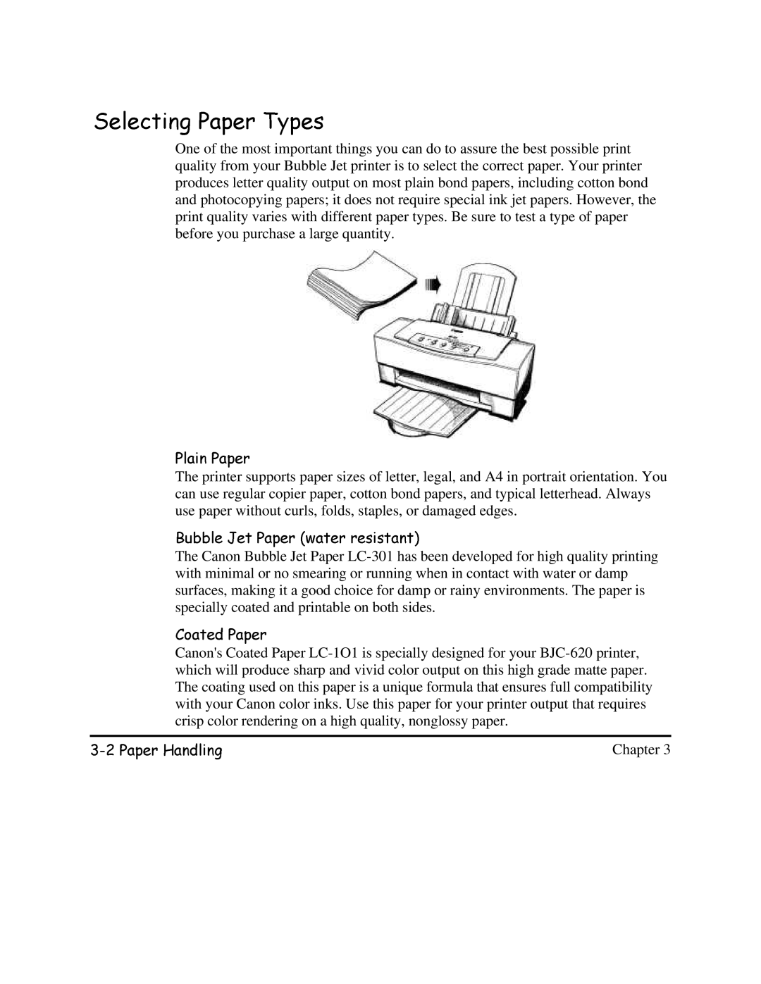 Canon BJC-620 user manual 6HOHFWLQJ3DSHU7\SHV 