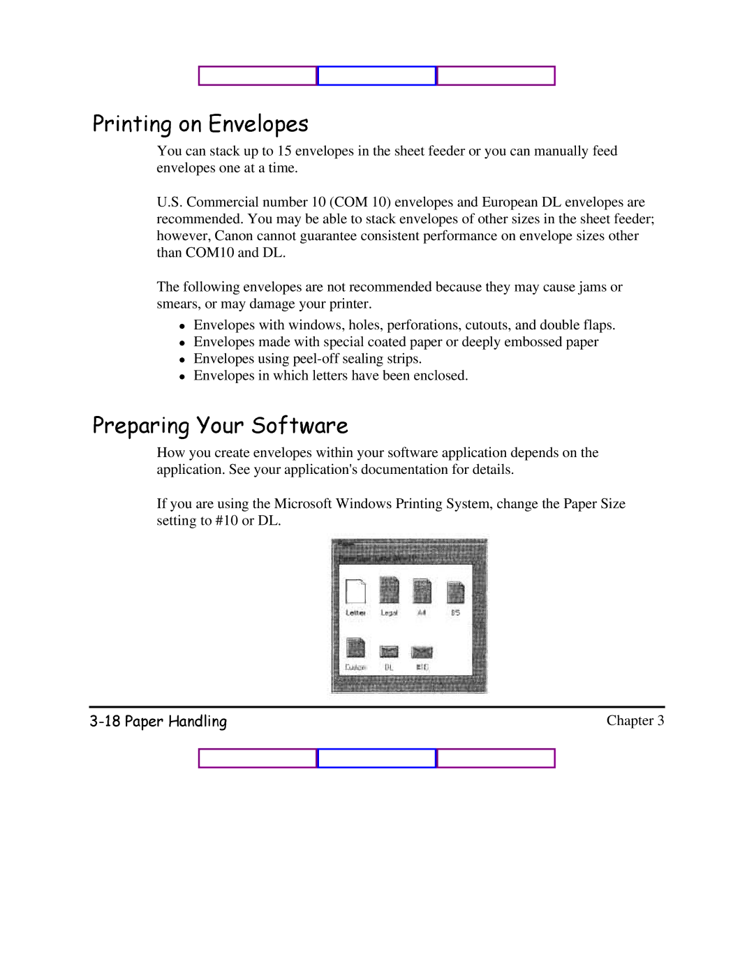 Canon BJC-620 user manual 3ULQWLQJRQQYHORSHV 