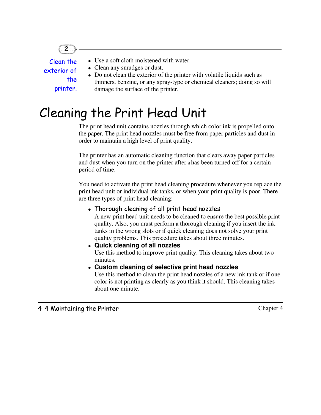 Canon BJC-620 user manual OHDQLQJWKH3ULQW+HDG8QLW, Custom cleaning of selective print head nozzles 