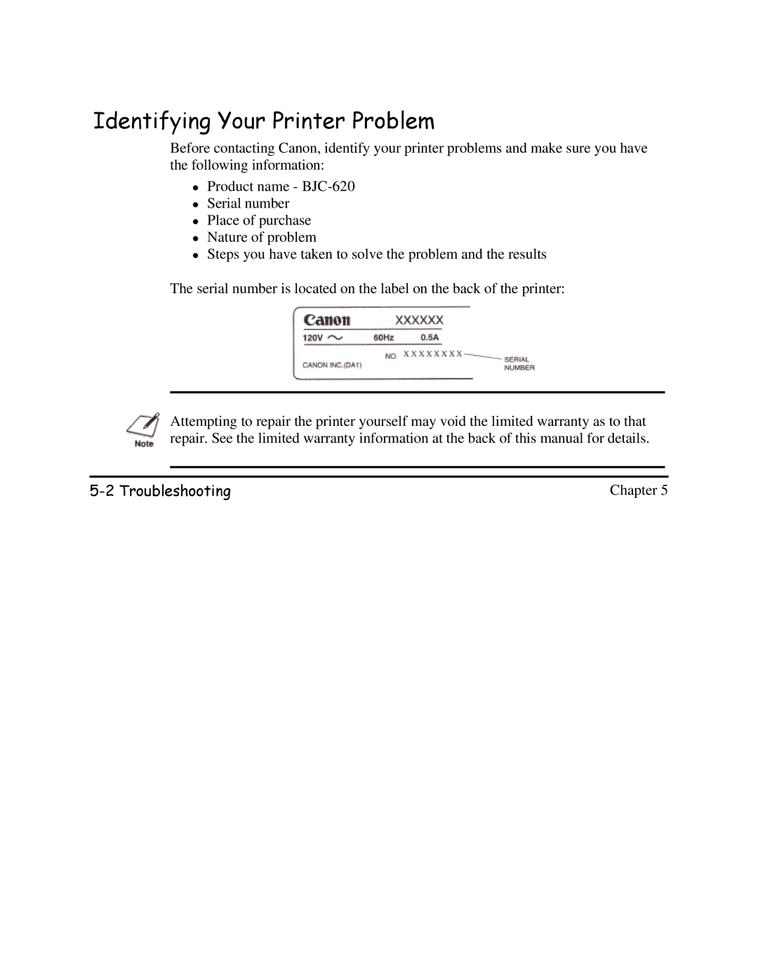 Canon BJC-620 user manual GHQWLI\LQJRXU3ULQWHU3UREOHP 