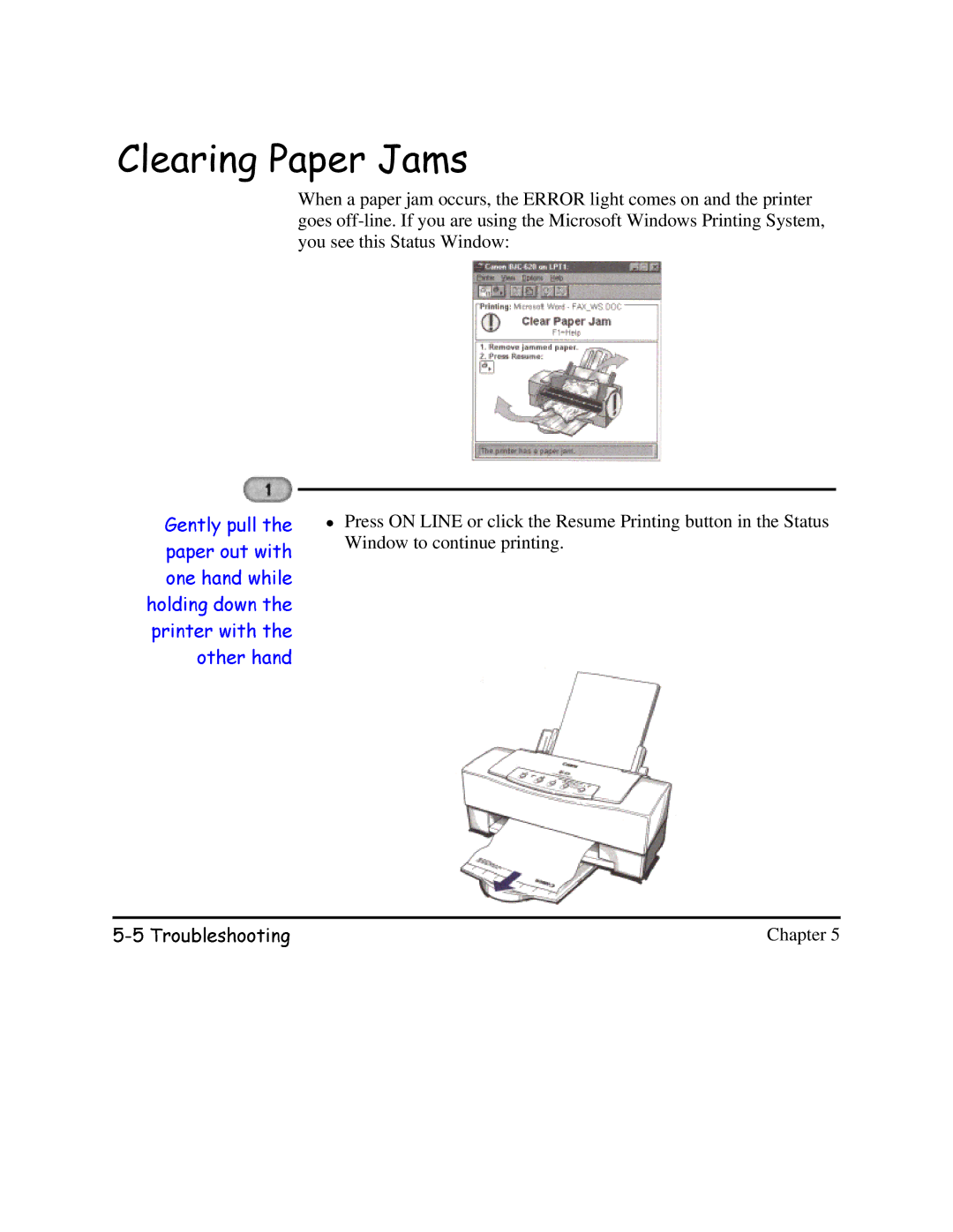 Canon BJC-620 user manual 7URXEOHVKRRWLQJ, OHDULQJ3DSHU-DPV 