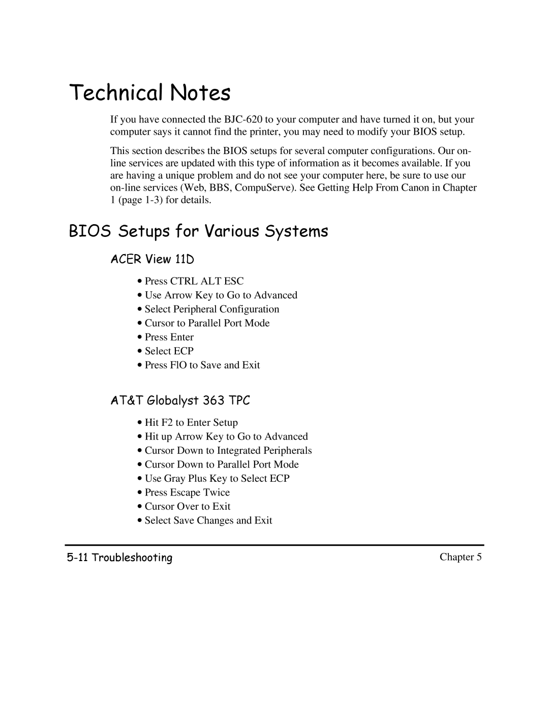 Canon BJC-620 user manual 7HFKQLFDO1RWHV, $6HWXSVIRU&59LHZ9DULRXV6\VWHPV 