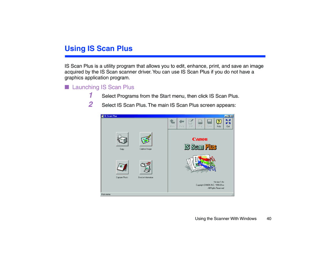 Canon BJC-85 manual Using is Scan Plus, Launching is Scan Plus 