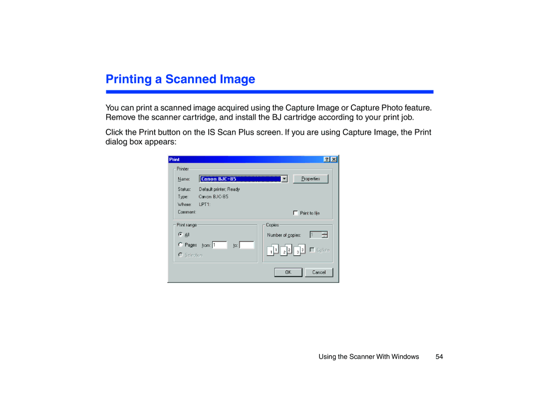 Canon BJC-85 manual Printing a Scanned Image 