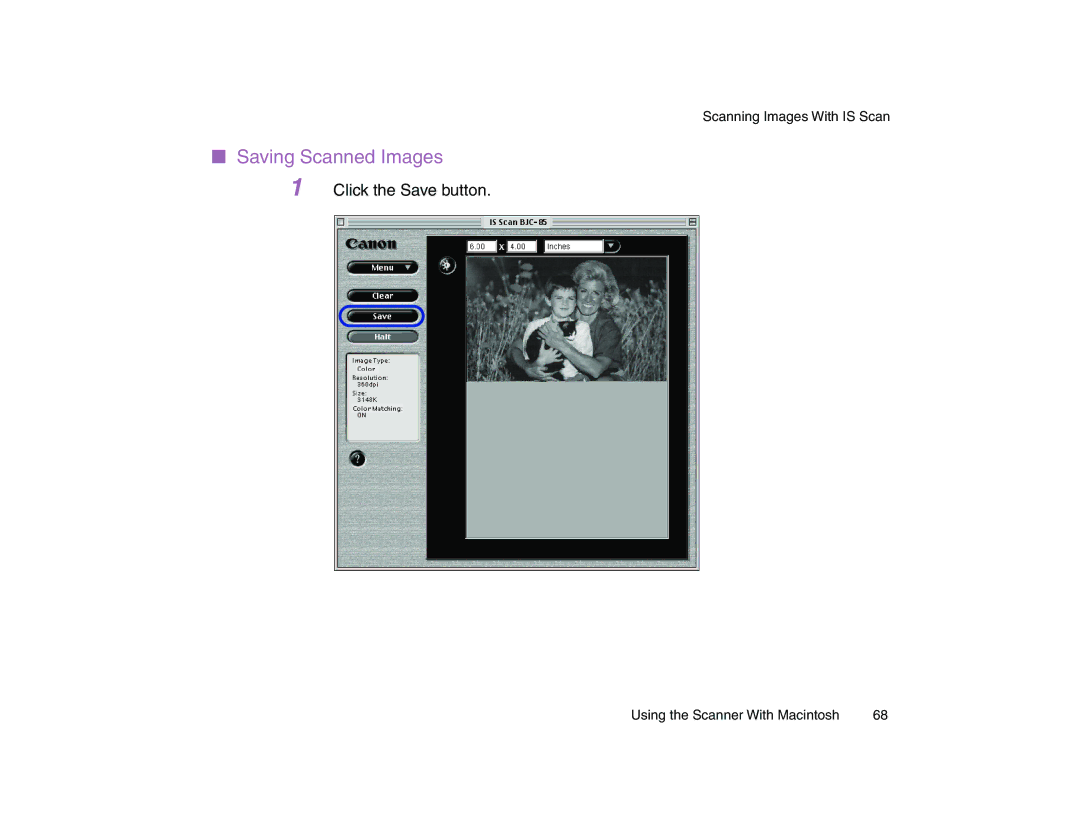 Canon BJC-85 manual Saving Scanned Images 