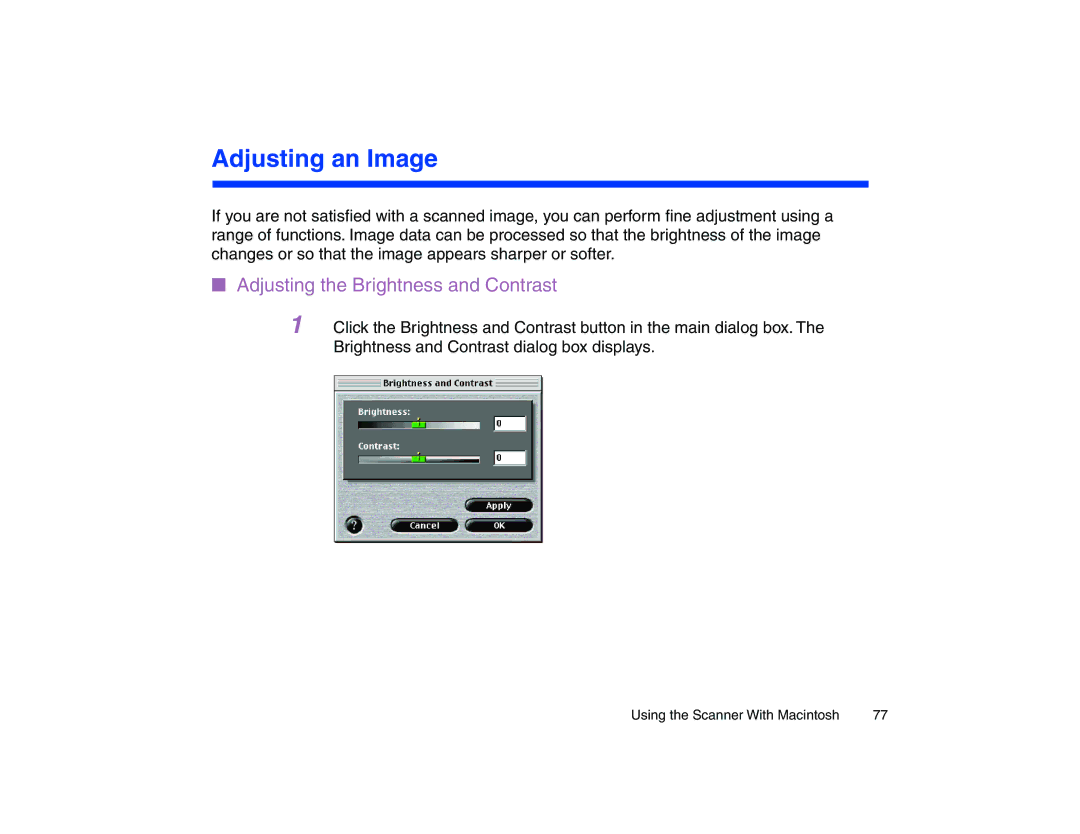 Canon BJC-85 manual Adjusting an Image, Adjusting the Brightness and Contrast 