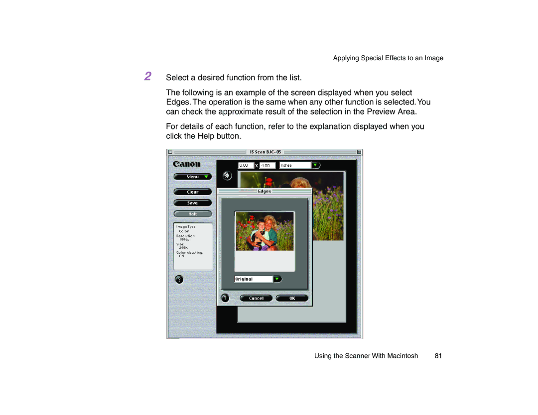 Canon BJC-85 manual Applying Special Effects to an Image 