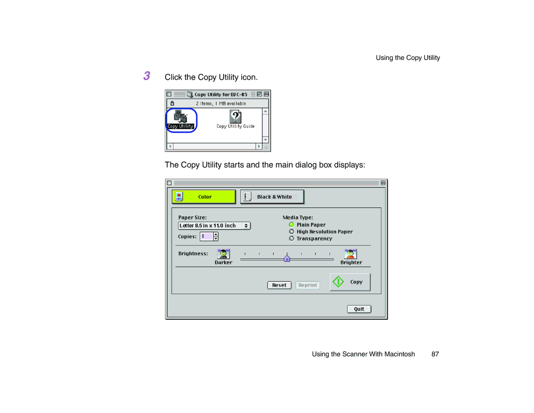 Canon BJC-85 manual Using the Copy Utility 