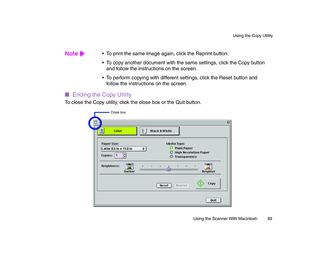 Canon BJC-85 manual Ending the Copy Utility 