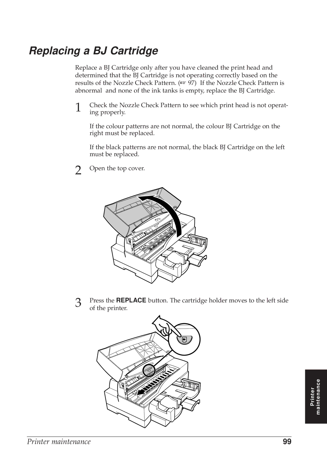 Canon BJC-8500 user manual Replacing a BJ Cartridge 