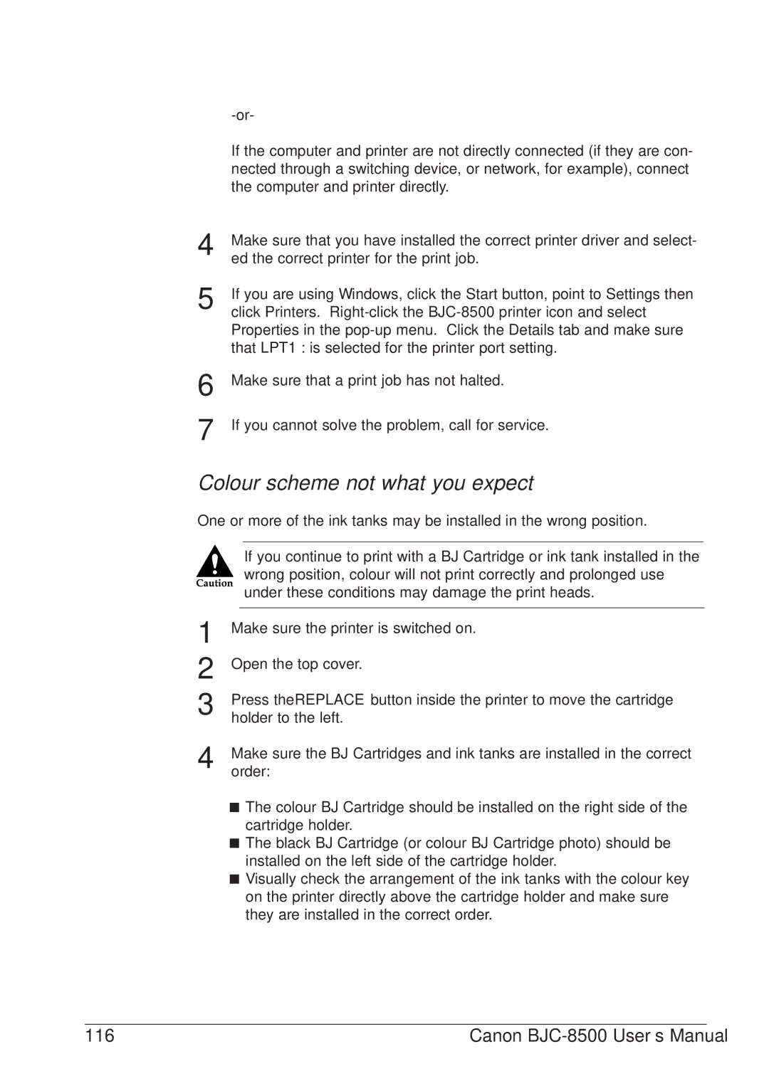 Canon BJC-8500 user manual Colour scheme not what you expect 