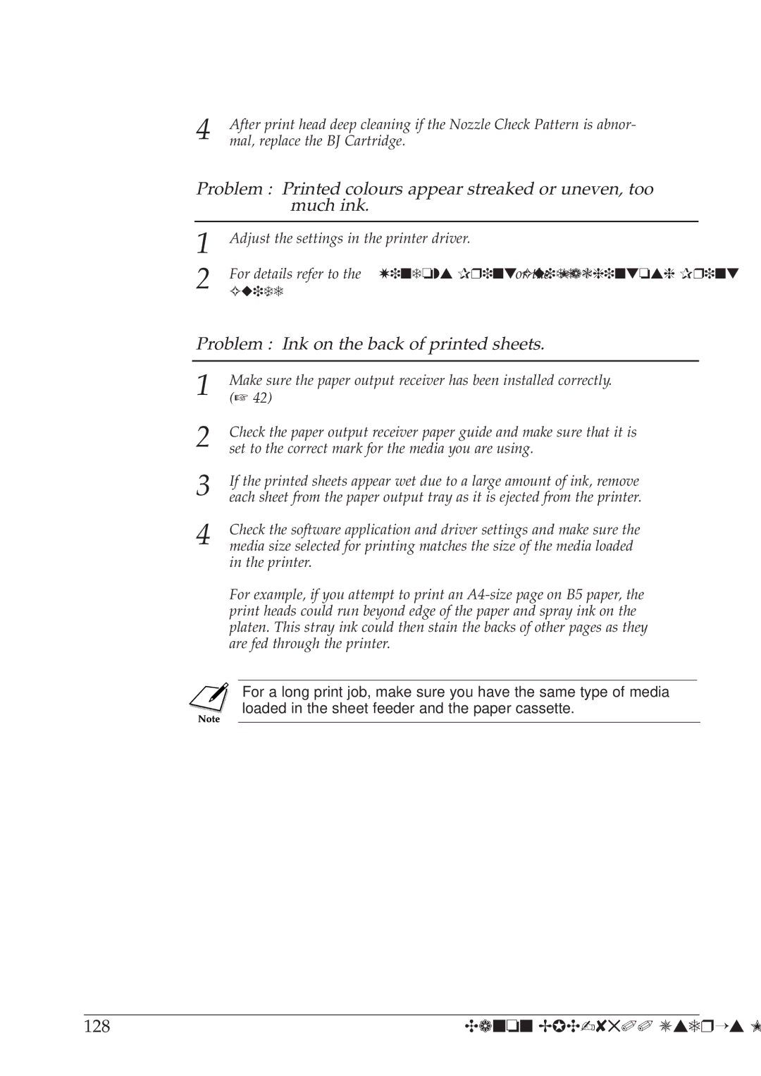 Canon BJC-8500 user manual Problem Ink on the back of printed sheets 