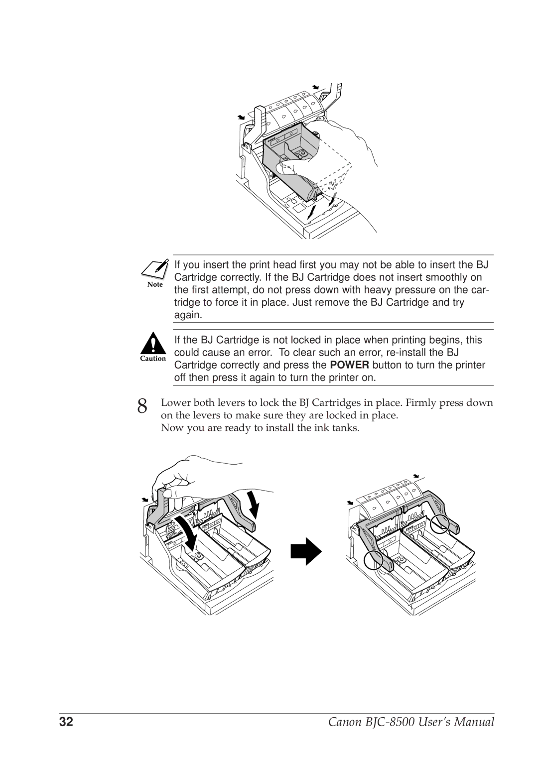 Canon BJC-8500 user manual Again, Off then press it again to turn the printer on 