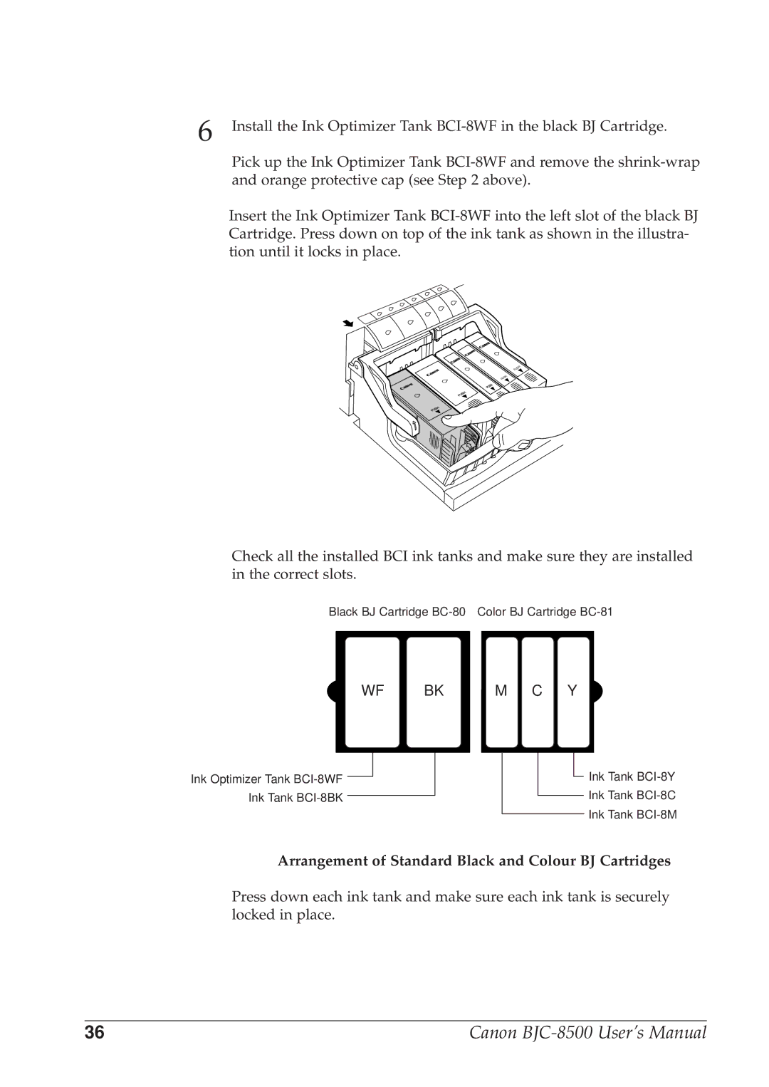 Canon BJC-8500 user manual Arrangement of Standard Black and Colour BJ Cartridges 