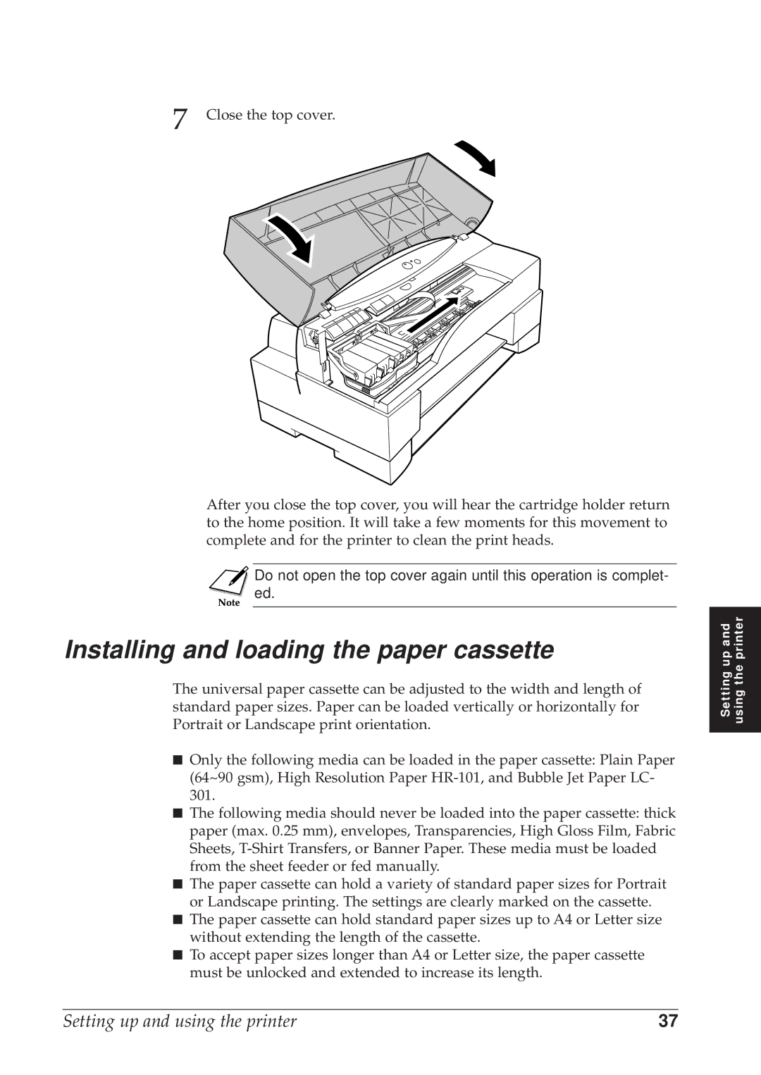 Canon BJC-8500 user manual Installing and loading the paper cassette 