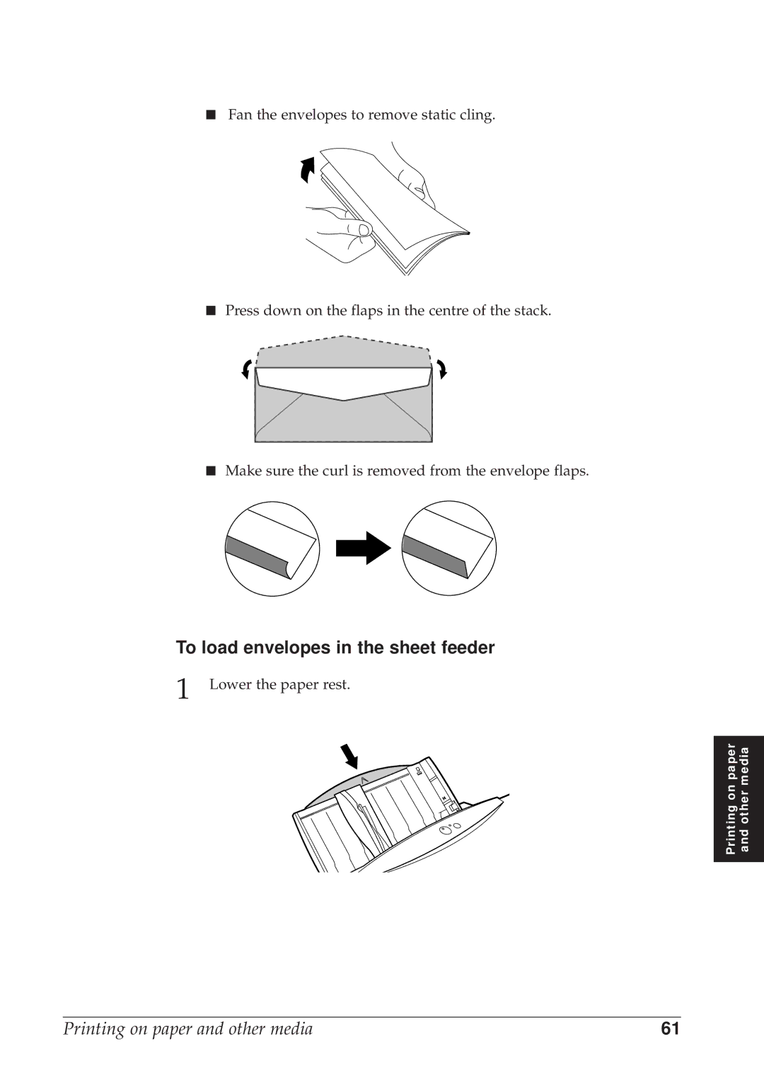 Canon BJC-8500 user manual To load envelopes in the sheet feeder 