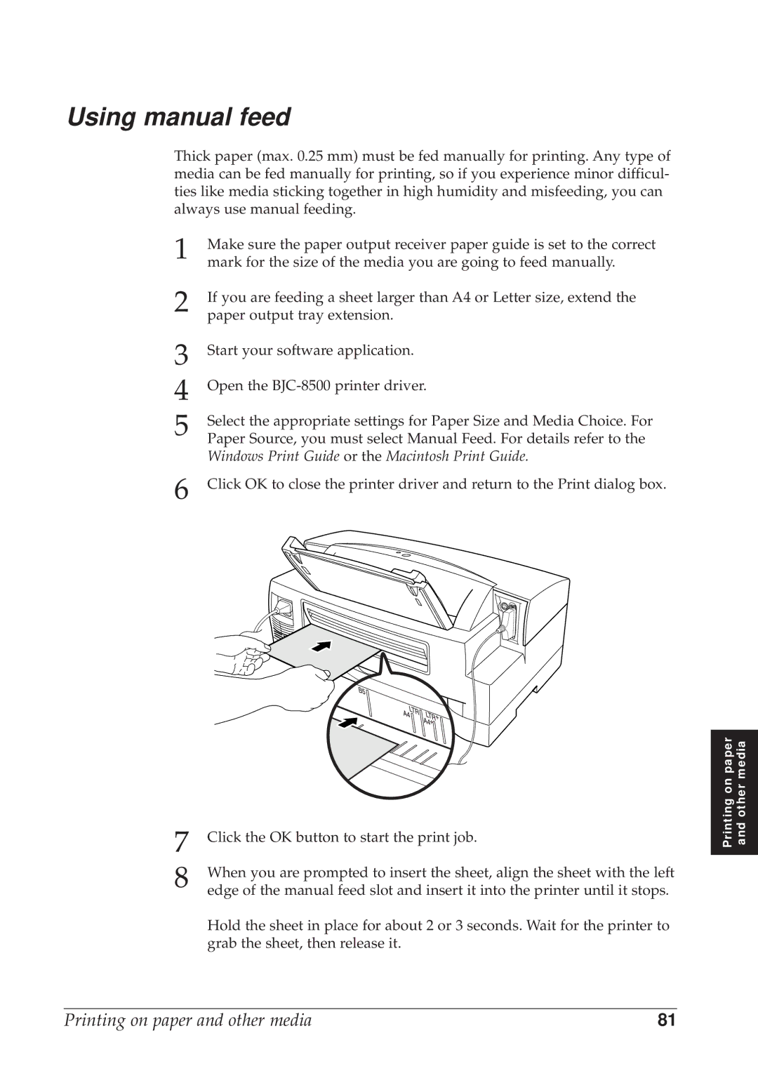 Canon BJC-8500 user manual Using manual feed 