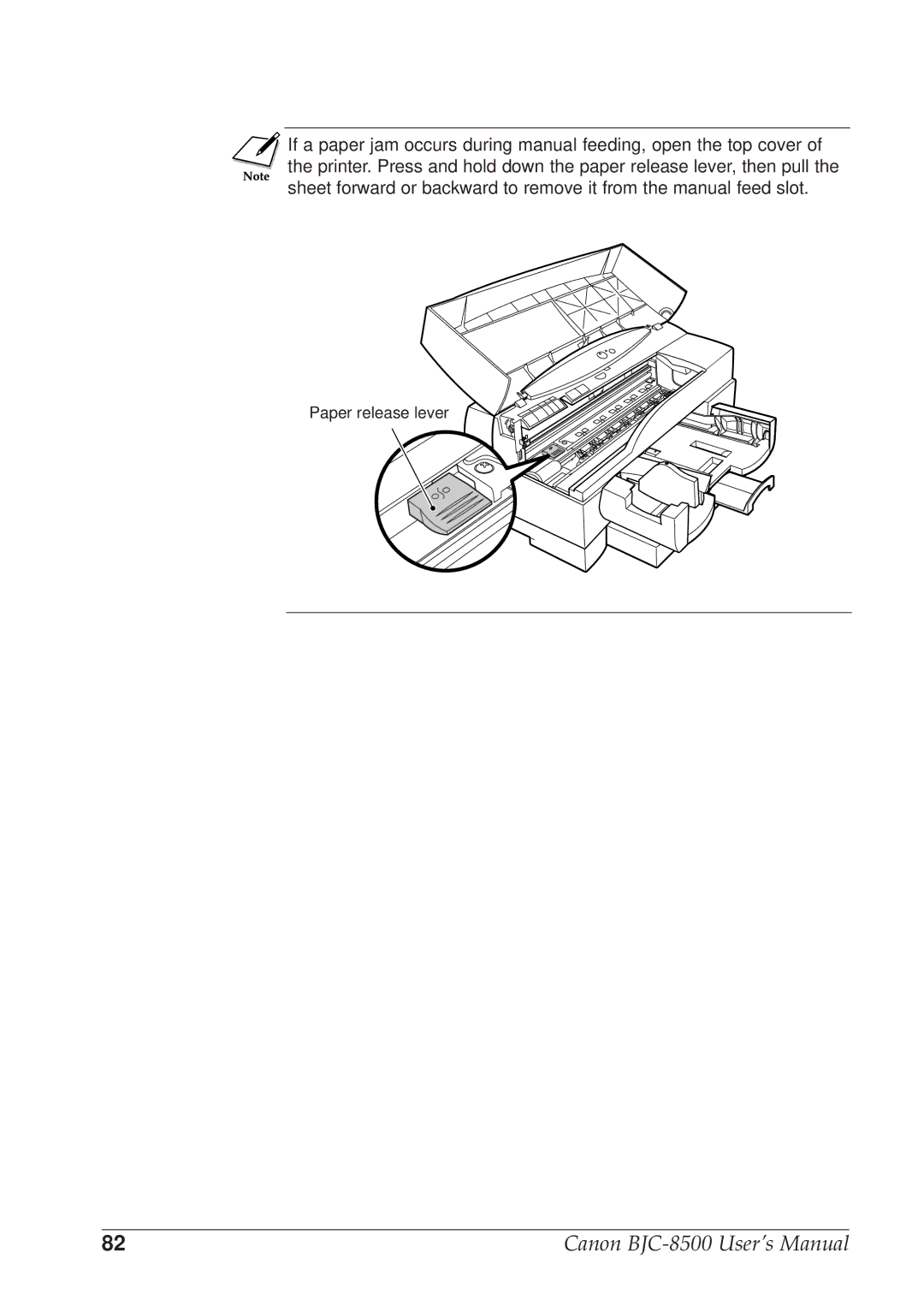 Canon BJC-8500 user manual Paper release lever 