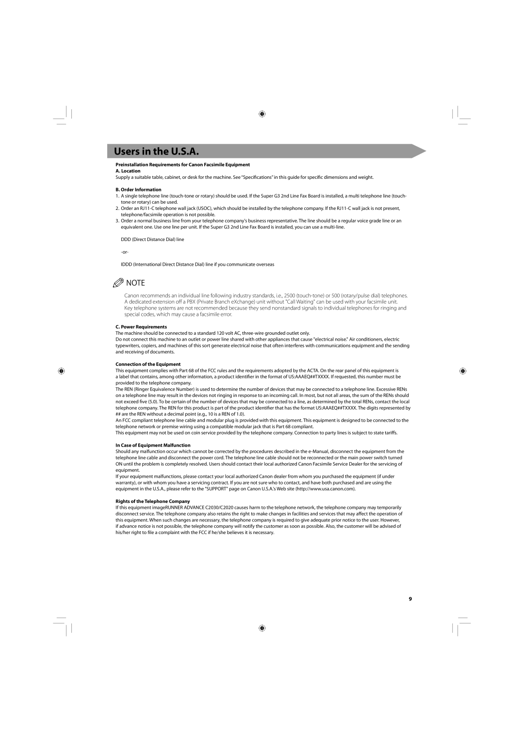 Canon C2030, C2020 manual Users in the U.S.A, Order Information 