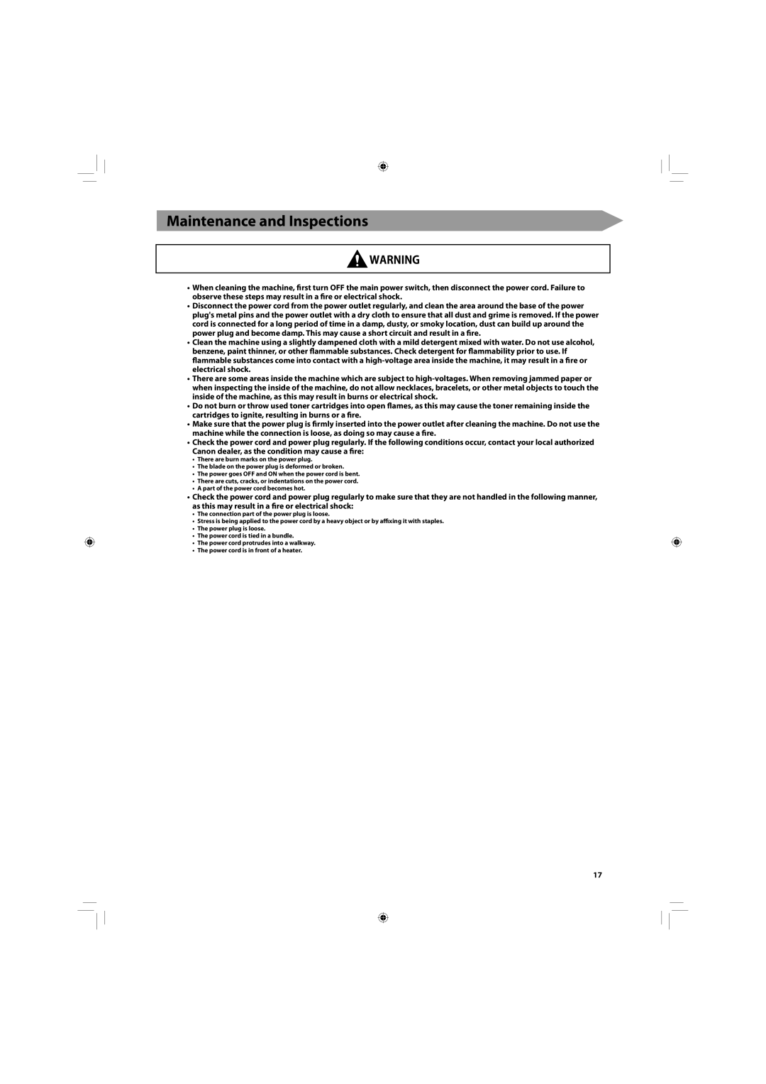 Canon C2030, C2020 manual Maintenance and Inspections 