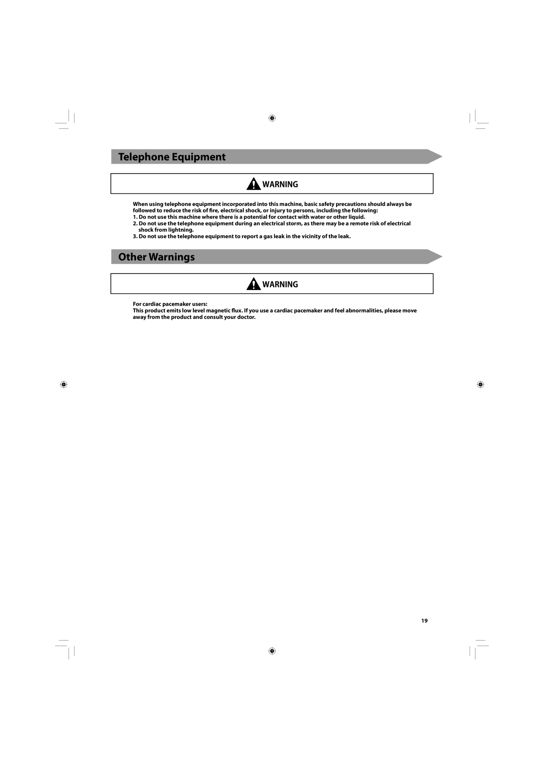 Canon C2030, C2020 manual Telephone Equipment, Other Warnings 