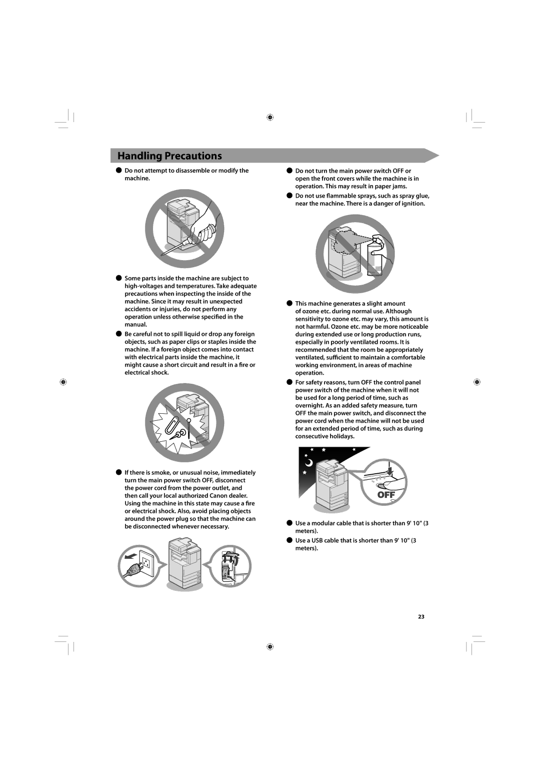 Canon C2030, C2020 manual Handling Precautions 