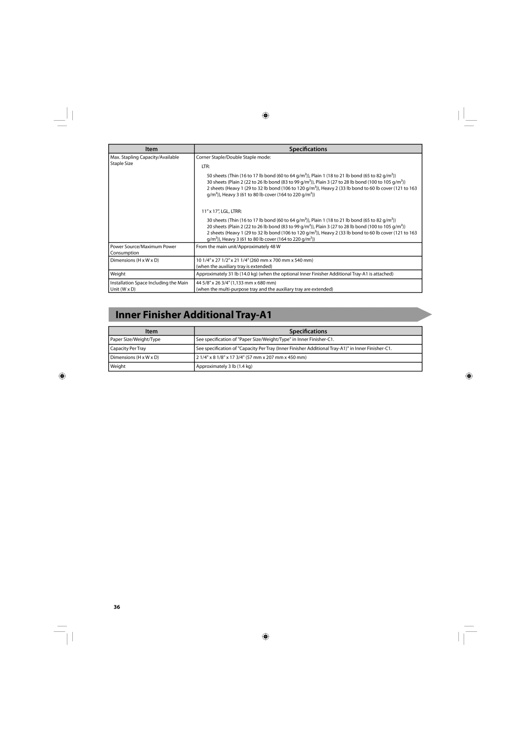 Canon C2020, C2030 manual Inner Finisher Additional Tray-A1 