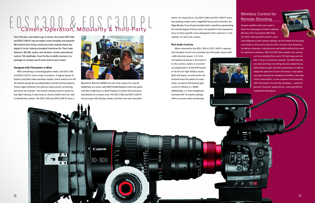 Canon C300 PL, 1D X Camera Operation, Modularity & Third-Party, Wireless Control for Remote Shooting, Rich Audio Controls 