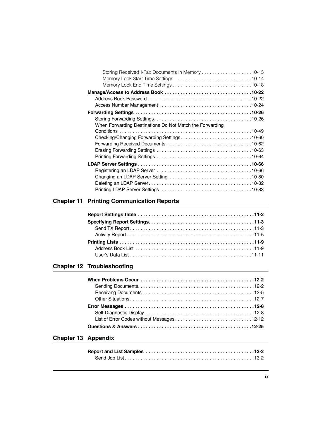 Canon C3200 manual Printing Communication Reports, Troubleshooting, Appendix 