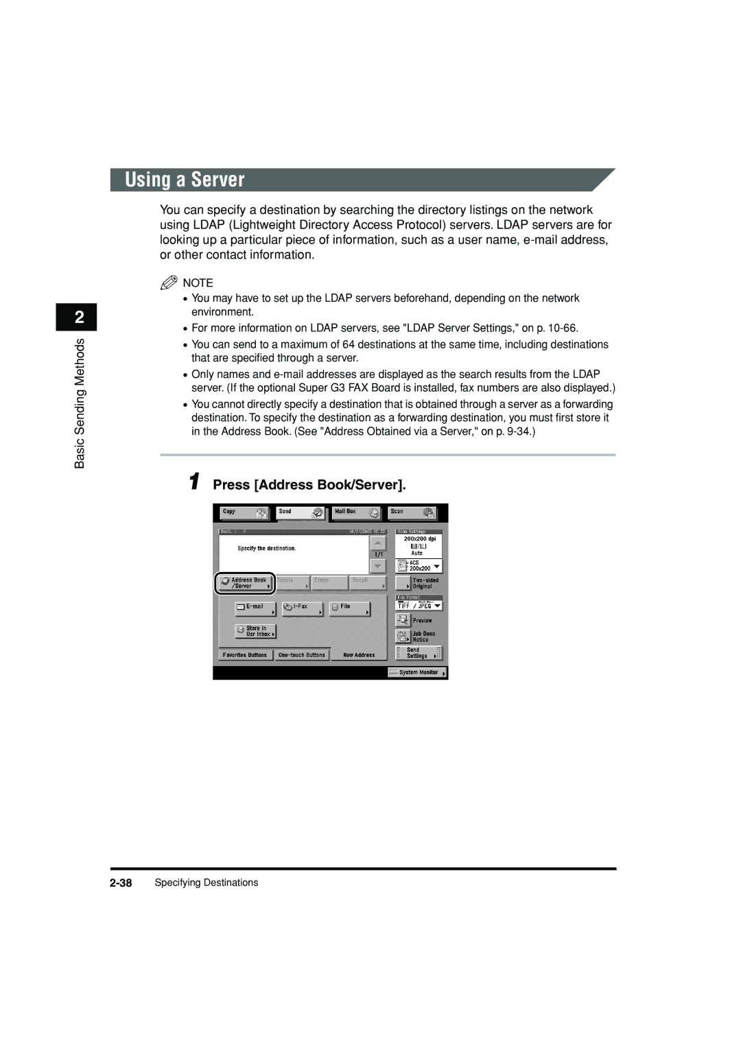 Canon C3200 manual Using a Server, Press Address Book/Server 