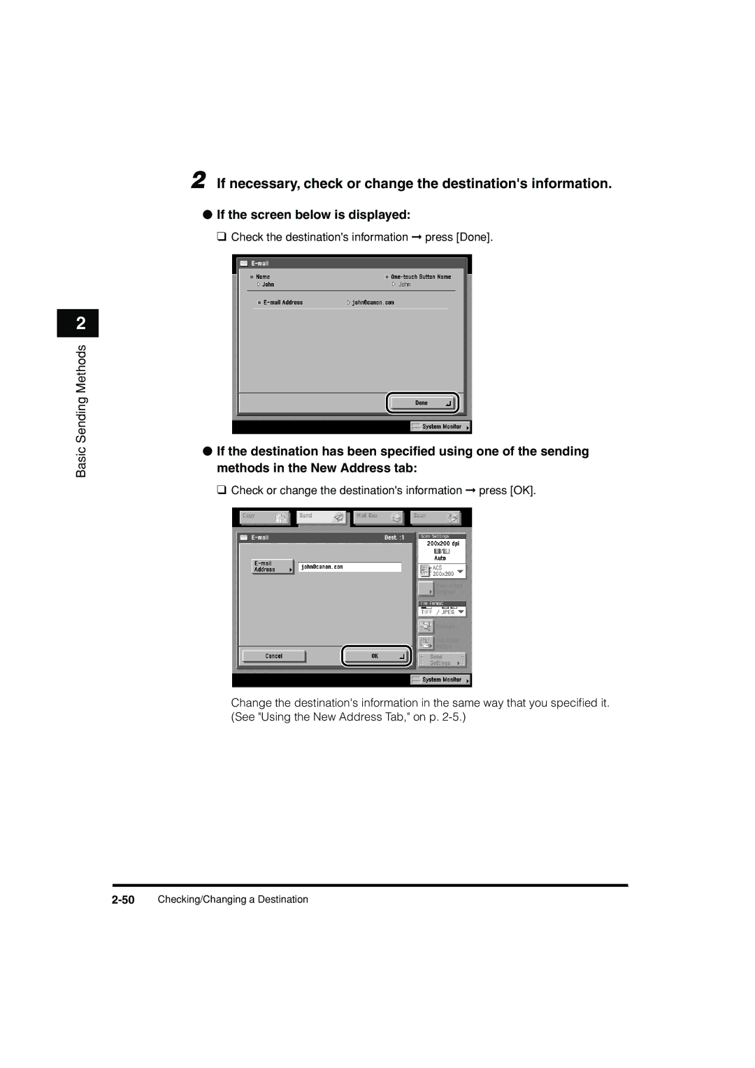 Canon C3200 manual If necessary, check or change the destinations information, If the screen below is displayed 