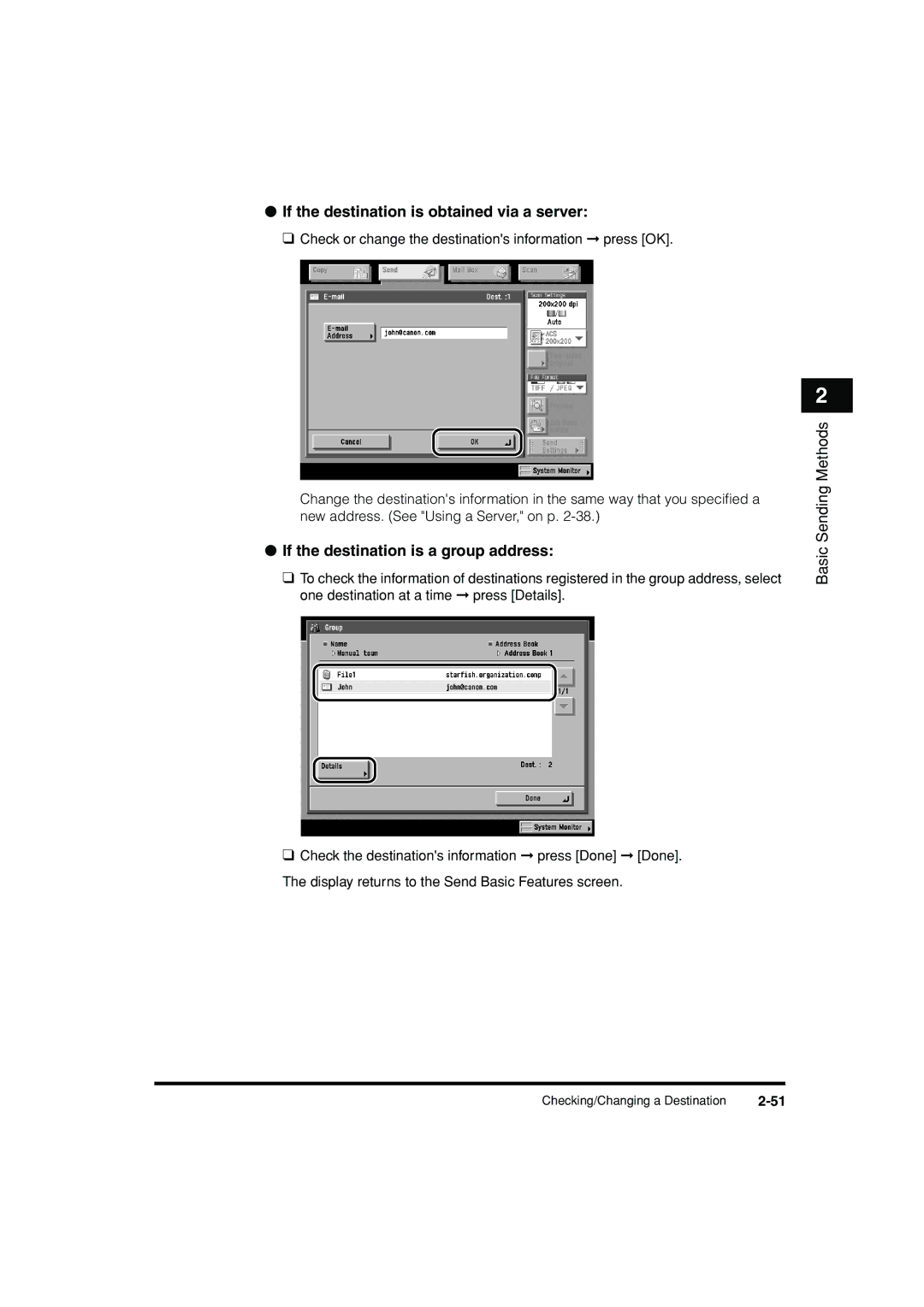 Canon C3200 manual If the destination is obtained via a server, If the destination is a group address 