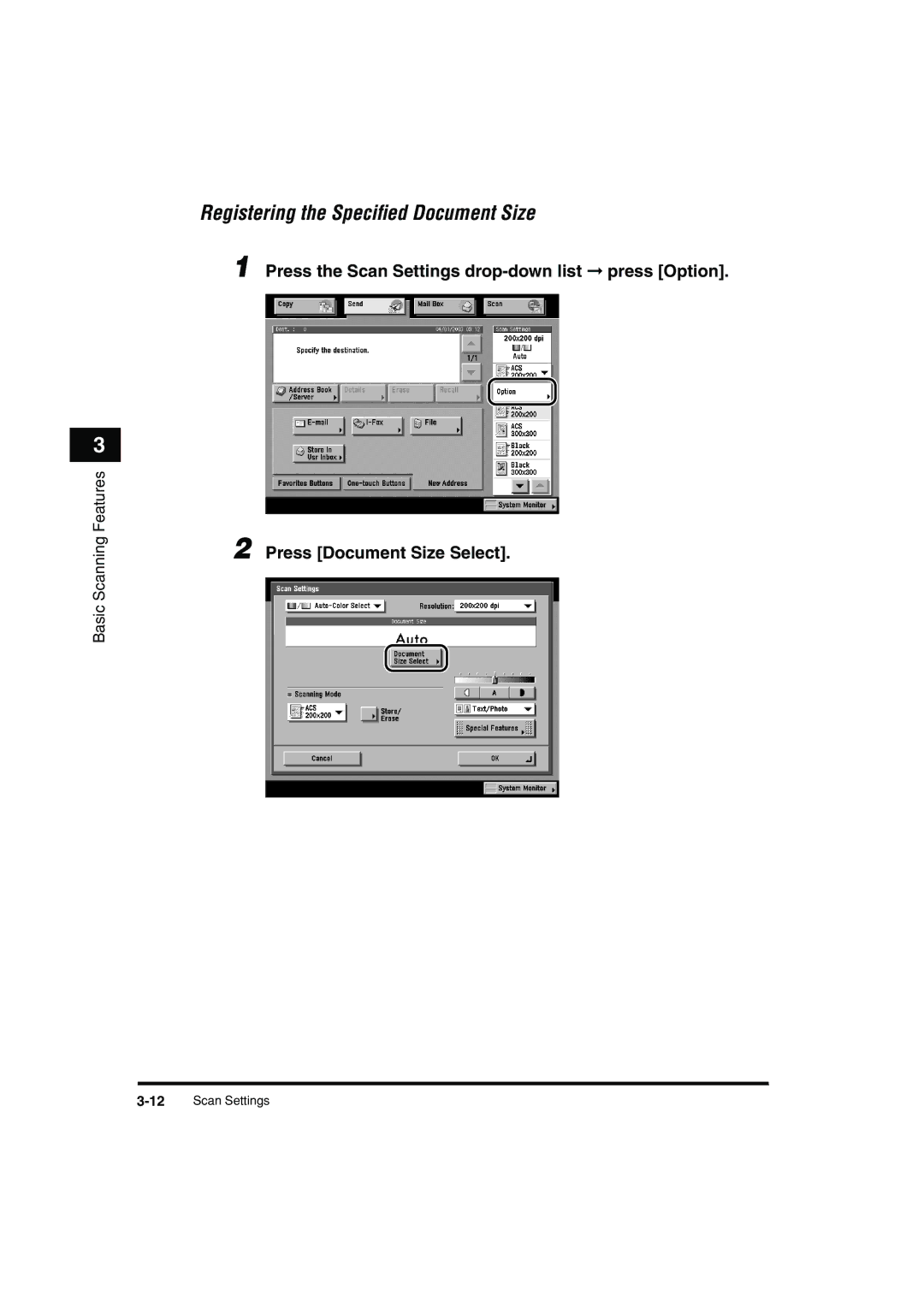 Canon C3200 manual Registering the Speciﬁed Document Size 