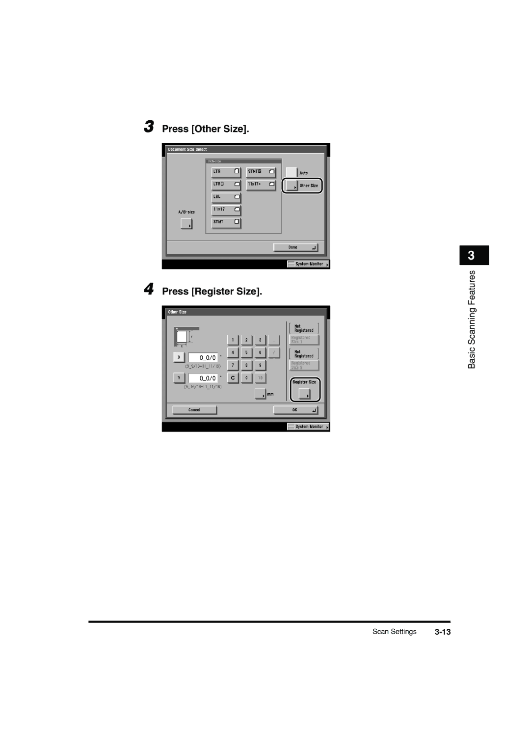 Canon C3200 manual Press Other Size Press Register Size 